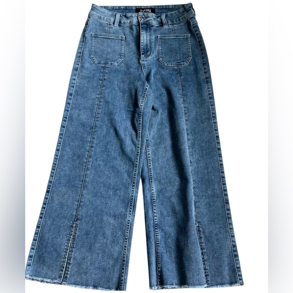 Joseph Ribkoff Culotte Jeans/Denim With Rhinestone Front Seam Slit Hem Size 8 - Picture 2 of 11